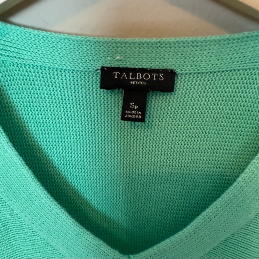 Talbots Womens Sweater Petite S light green Long Sleeve V Neck Pullover - Picture 4 of 6